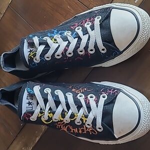 Converse All Star Unisex Black White Graffiti Low Top Sneakers size 9M 11W